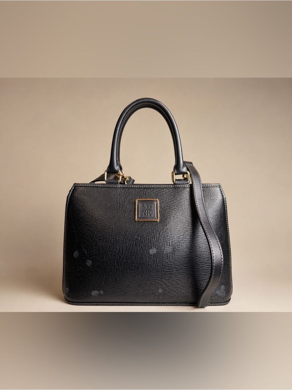 🖤 Nina Ricci Black Vintage Textured Leather Top Handle Crossbody Structured Bag